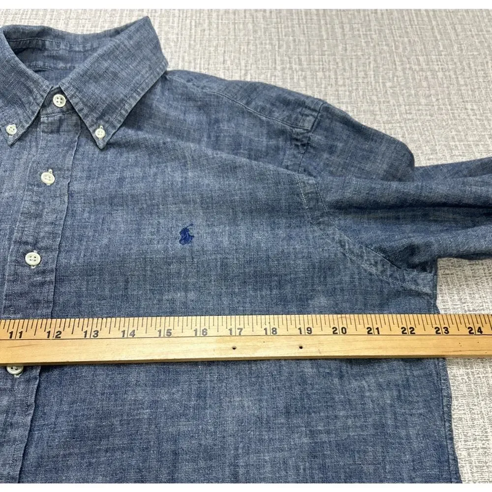 Vintage Polo Ralph Lauren Denim Button Down Shirt Men’s L Blue Custom Fit Preppy